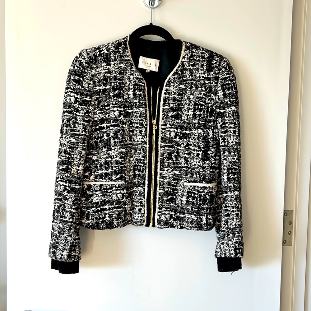 Sandro black and white zippered jacket size 40